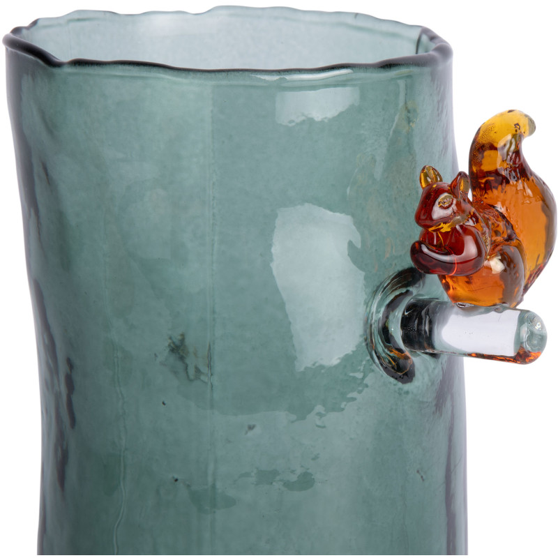 Vase haut en verre vert sauge 27 cm Squirrel On Branch Present Time - 4