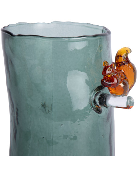 Vase haut en verre vert sauge 27 cm Squirrel On Branch Present Time - 4