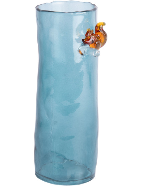 Vase haut en verre bleu canard 27 cm Squirrel On Branch Present Time - 1