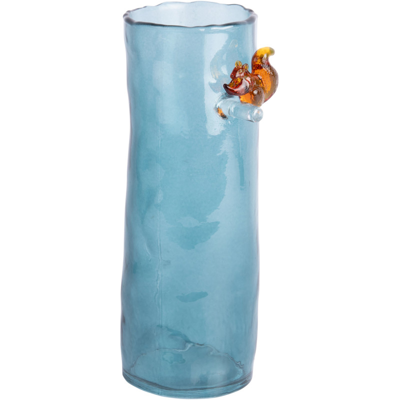 Vase haut en verre bleu canard 27 cm Squirrel On Branch Present Time - 1