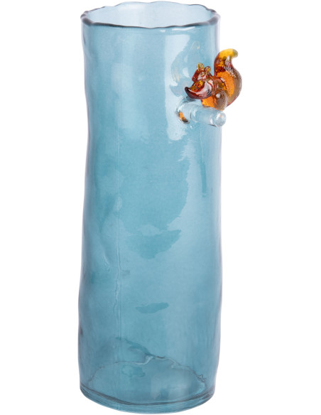 Vase haut en verre bleu canard 27 cm Squirrel On Branch Present Time - 1