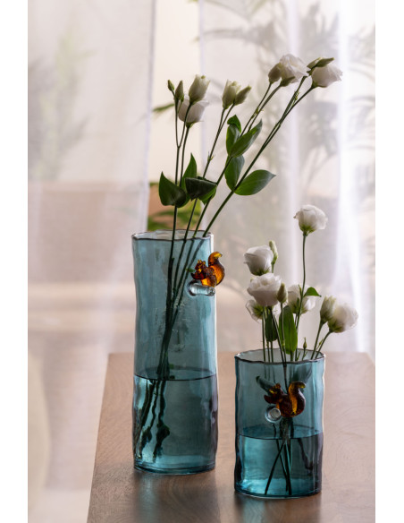 Vase haut en verre bleu canard 27 cm Squirrel On Branch Present Time - 2