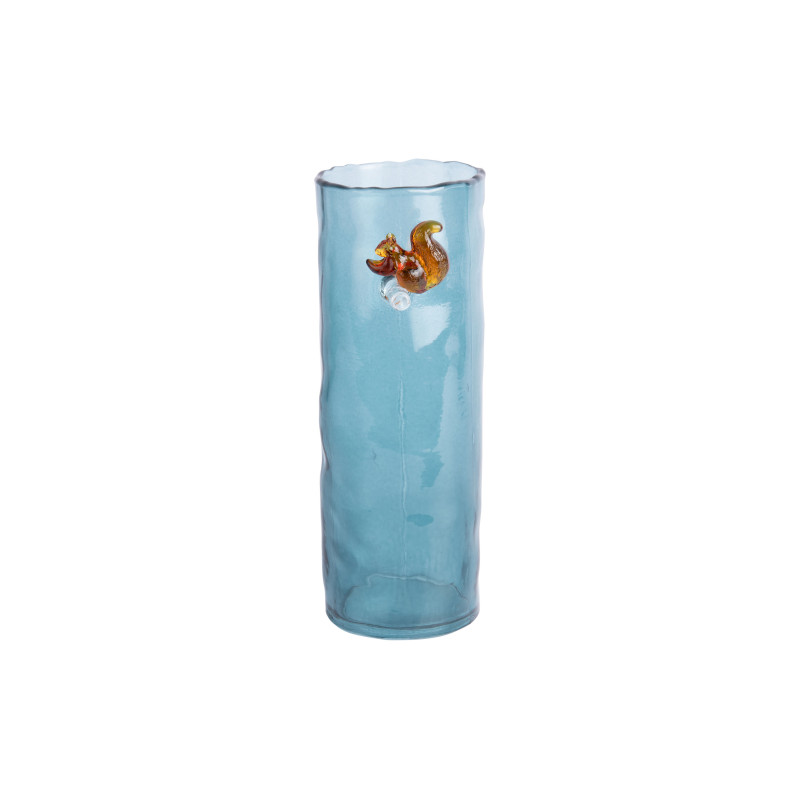 Vase haut en verre bleu canard 27 cm Squirrel On Branch Present Time - 3