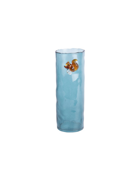 Vase haut en verre bleu canard 27 cm Squirrel On Branch Present Time - 3