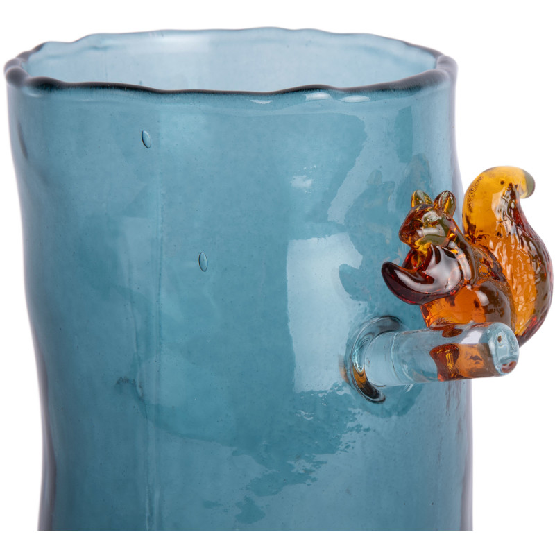 Vase haut en verre bleu canard 27 cm Squirrel On Branch Present Time - 4