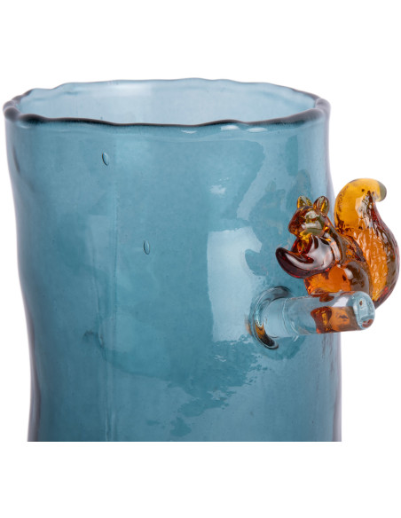Vase haut en verre bleu canard 27 cm Squirrel On Branch Present Time - 4