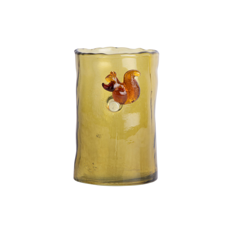 Vase en verre vert olive écureuil 15 cm Squirrel On Branch Present Time - 3