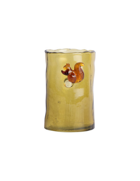 Vase en verre vert olive écureuil 15 cm Squirrel On Branch Present Time - 3