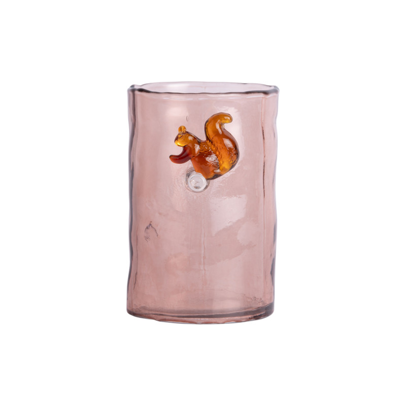 Vase en verre rose poudré écureuil 15 cm Squirrel On Branch Present Time - 3