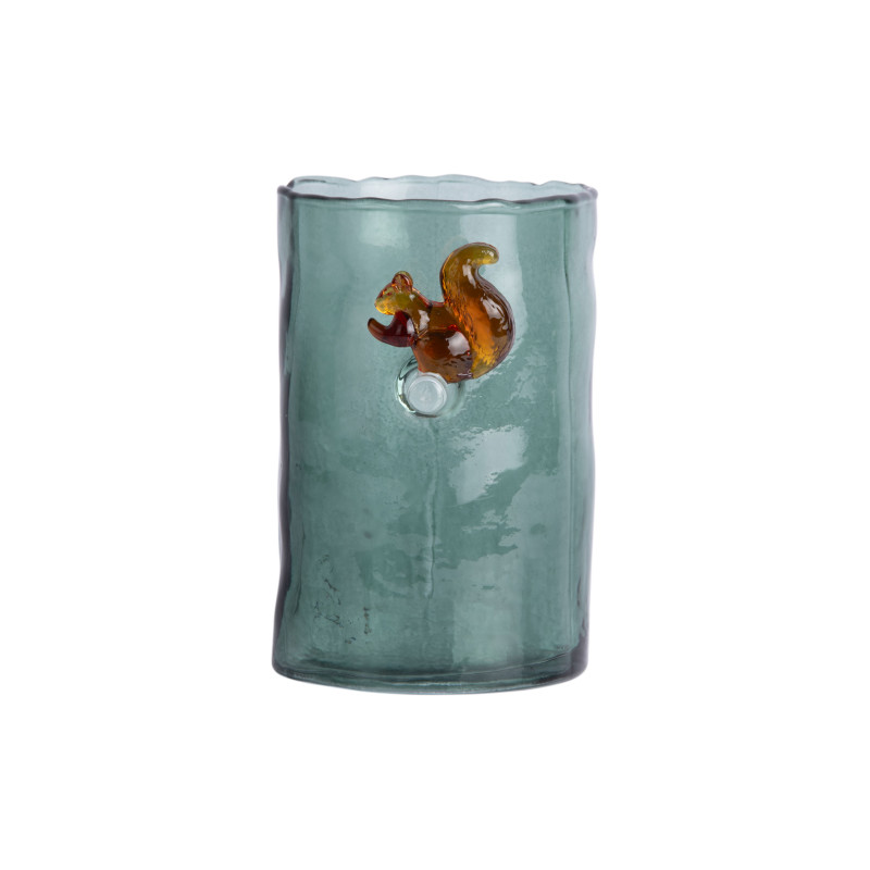 Vase en verre vert sauge écureuil 15 cm Squirrel On Branch Present Time - 4