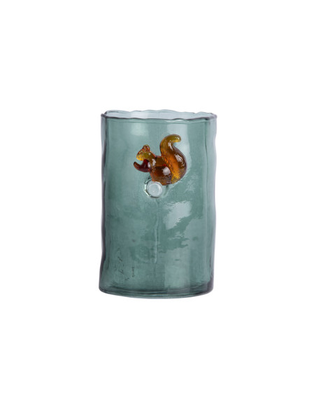 Vase en verre vert sauge écureuil 15 cm Squirrel On Branch Present Time - 4