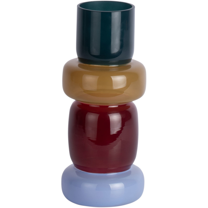 Vase design en verre bleu pétrole ocre bordeaux bleu lavande 27 cm Burano Present Time - 1