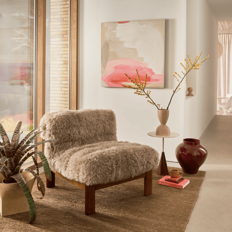 Tableau abstrait beige rose peint main 90x90 cm Aya Urban Nature Culture - 2