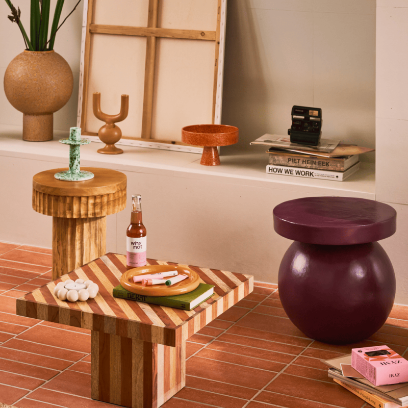 Table d’appoint ronde bordeaux en coton mâché Ø40x40,5 cm Mosi Urban Nature Culture - 4