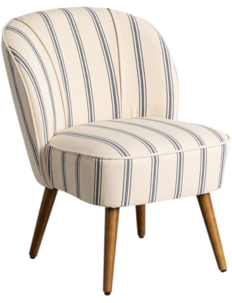 Fauteuil d’appoint rayé bleu écru pieds hévéa 54x64x73 cm Darilo Ixia - 1
