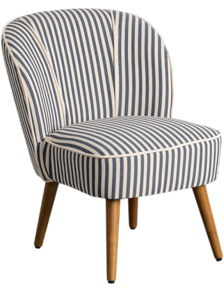 Fauteuil d’appoint rayé bleu marine pieds hévéa 54x64x73 cm Firavo Ixia - 1