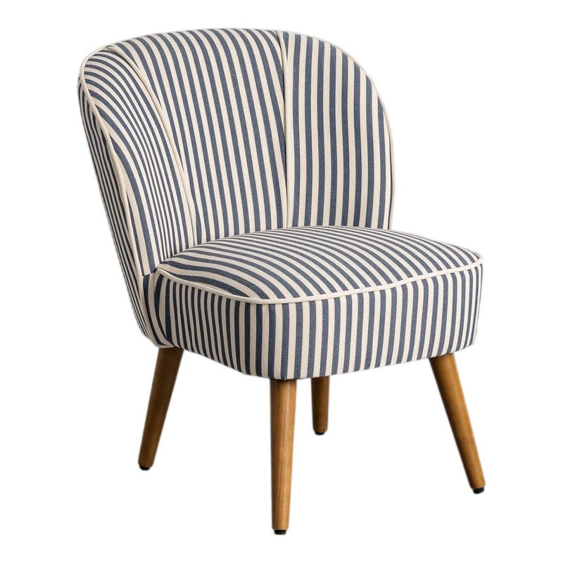 Fauteuil d’appoint rayé bleu marine pieds hévéa 54x64x73 cm Firavo Ixia - 1