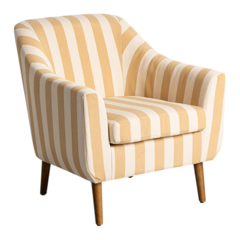 Fauteuil rayé jaune miel et écru en tissu 74x68x76 cm Nolaro Ixia - 1
