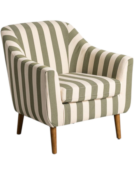 Fauteuil rayé vert sauge écru en tissu polyester 74x68x76 cm Nolaro Ixia - 1
