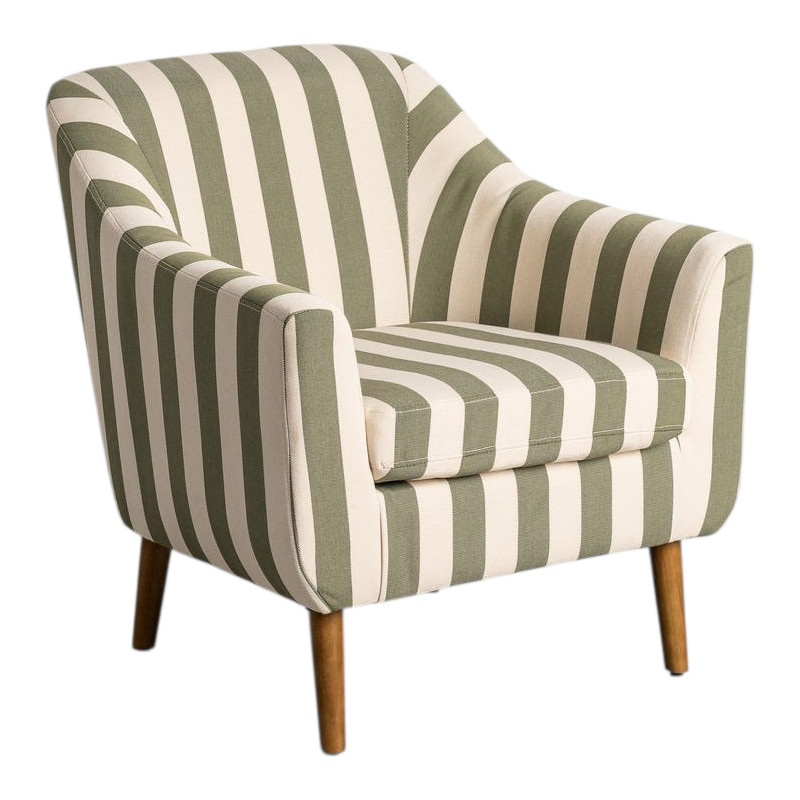 Fauteuil rayé vert sauge écru en tissu polyester 74x68x76 cm Nolaro Ixia - 1