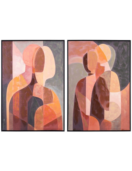Lot de 2 tableaux abstraits terracotta et beige sur toile 70x100 cm Cireva Ixia - 1