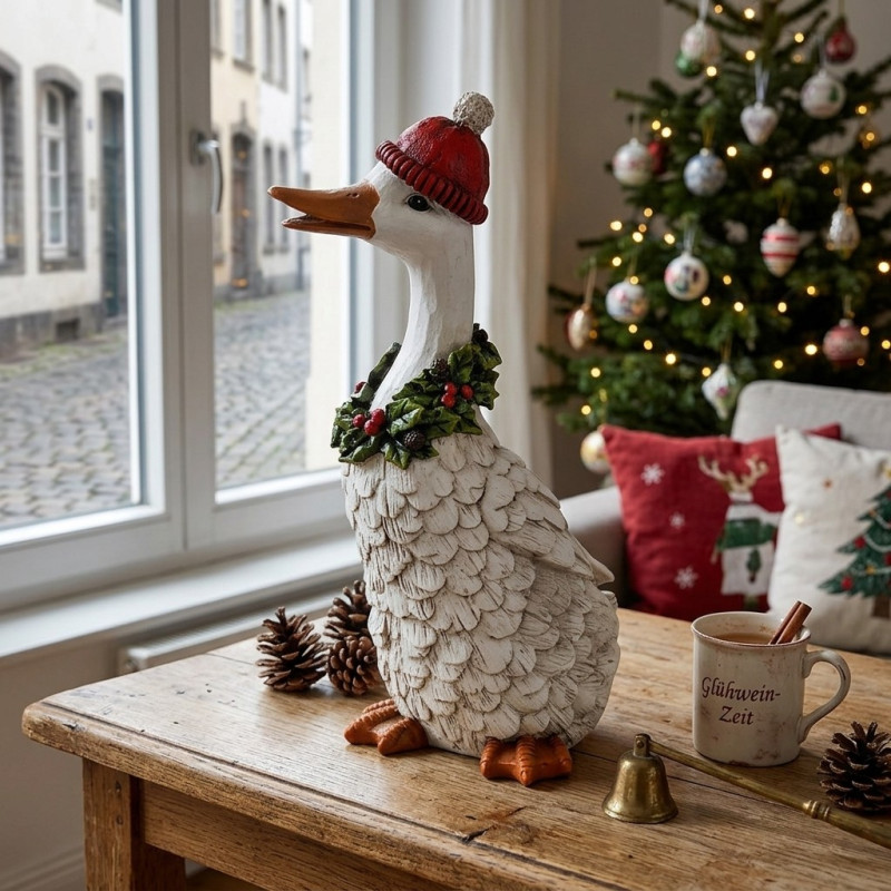 Statuette oie de Noël blanche en polyrésine 11x11,5x23,5 cm Norevia  - 3