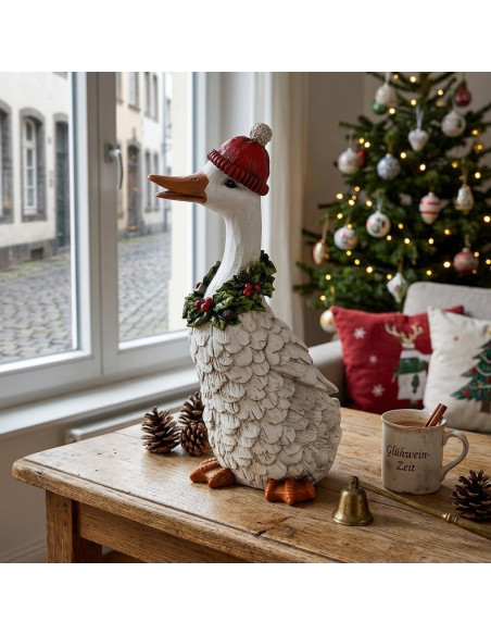Statuette oie de Noël blanche en polyrésine 11x11,5x23,5 cm Norevia  - 3
