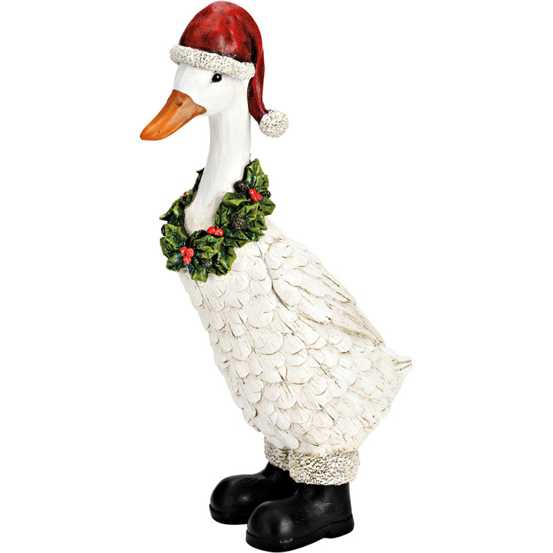 Statuette oie de Noël blanche en polyrésine 17x9x35 cm Norevia  - 1
