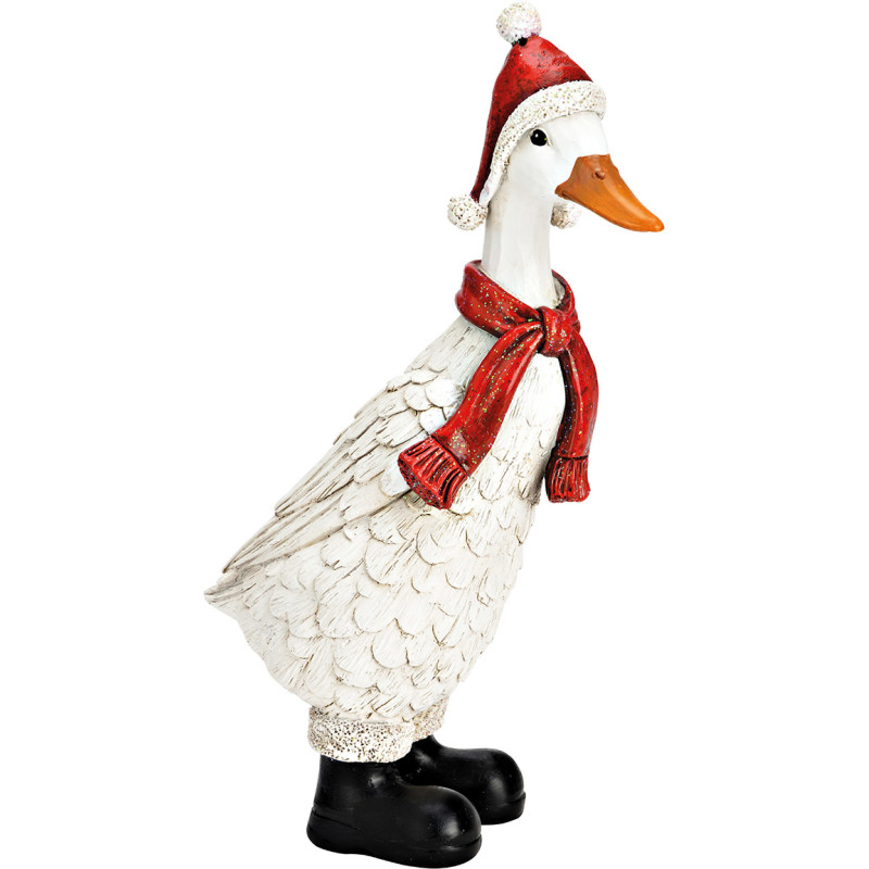 Statuette oie de Noël blanche en polyrésine 16x9x32 cm Valvian  - 1