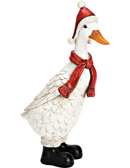 Statuette oie de Noël blanche en polyrésine 16x9x32 cm Valvian  - 1