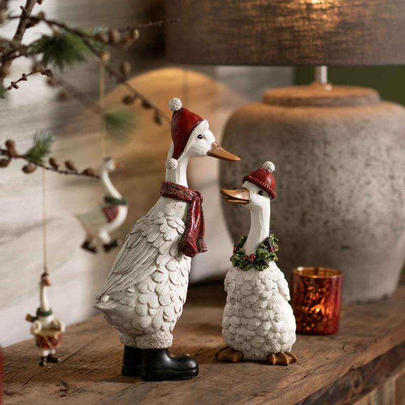 Statuette oie de Noël blanche en polyrésine 16x9x32 cm Valvian  - 2