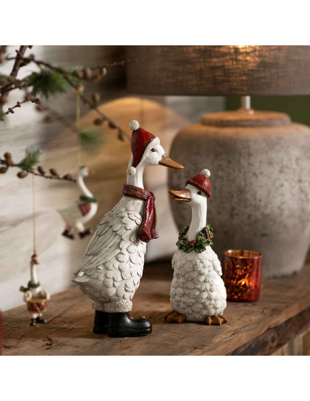 Statuette oie de Noël blanche en polyrésine 16x9x32 cm Valvian  - 2