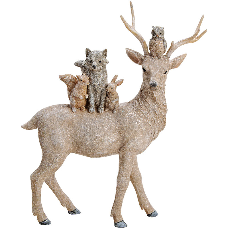 Statuette cerf de Noël en polyrésine beige 28,5x10x35 cm Nerovel  - 1