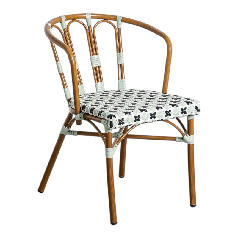 Lot de 2 chaises bistrot de jardin en aluminium et rotin synthétique vert et blanc 53x63x76 cm Neriana Ixia - 1