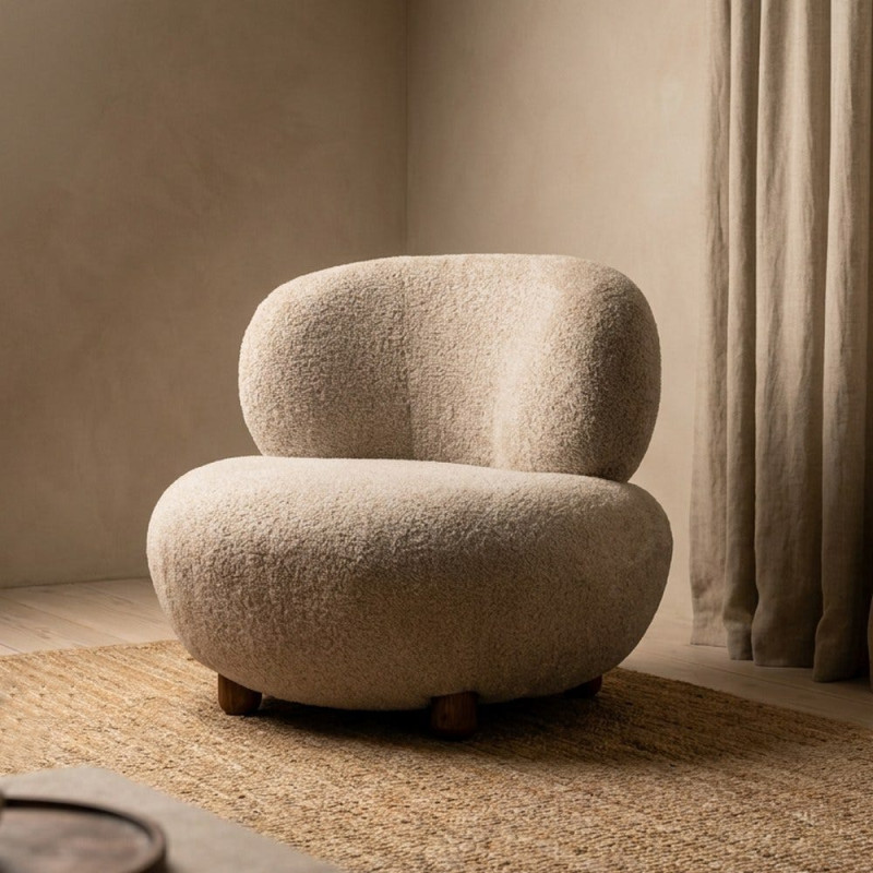 Fauteuil bouclette beige arrondi 93x93x79 cm Calerio Ixia - 2