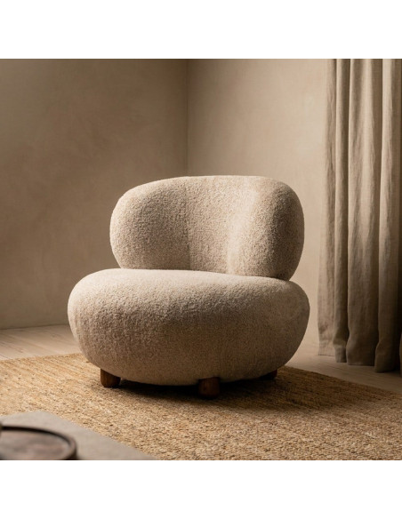 Fauteuil bouclette beige arrondi 93x93x79 cm Calerio Ixia - 2