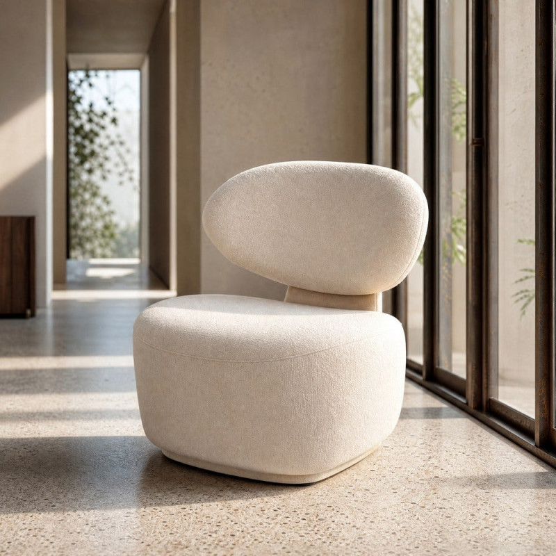 Fauteuil en tissu crème arrondi 77x73x79 cm Odrelio Ixia - 3