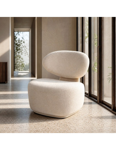 Fauteuil en tissu crème arrondi 77x73x79 cm Odrelio Ixia - 3