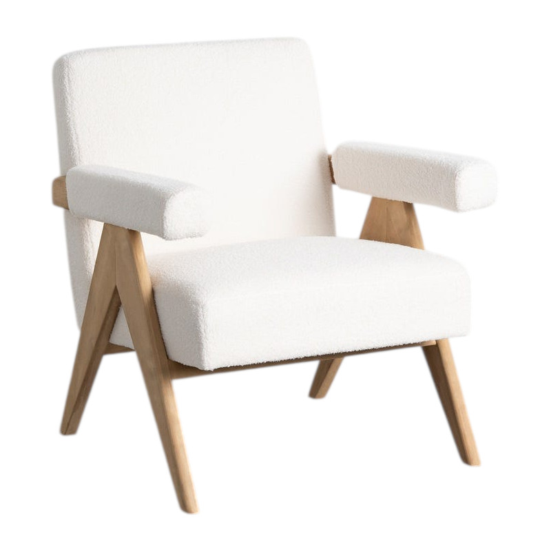 Fauteuil scandinave beige en tissu et bois 74x76x85 cm Aruairo Ixia - 1
