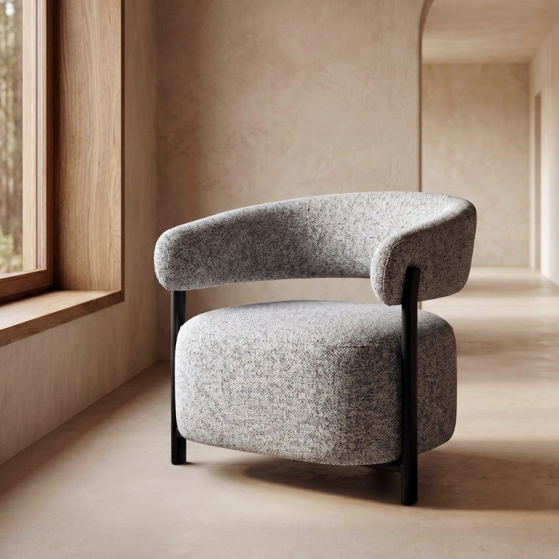 Fauteuil gris chiné en tissu et métal noir 77x71,5x70 cm Soreiro Ixia - 2