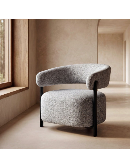 Fauteuil gris chiné en tissu et métal noir 77x71,5x70 cm Soreiro Ixia - 2