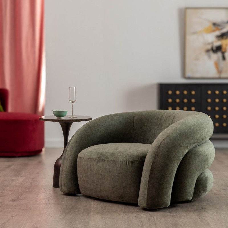 Fauteuil lounge vert olive en tissu 100x84x58 cm Silulio Ixia - 2