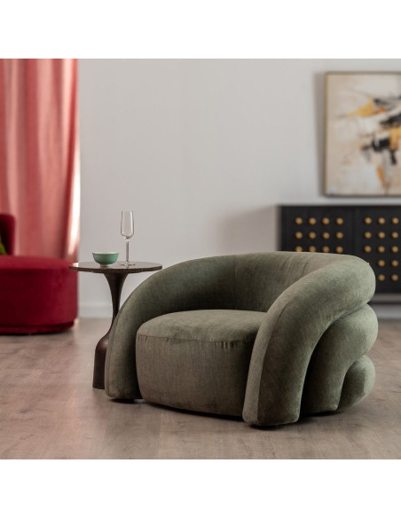 Fauteuil lounge vert olive en tissu 100x84x58 cm Silulio Ixia - 2