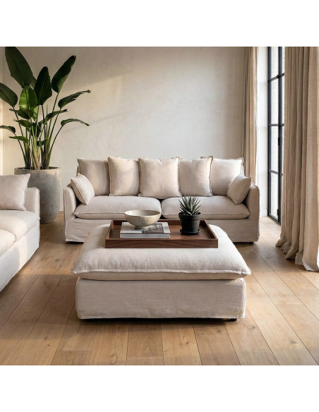 Pouf XXL beige en tissu 100x100x42 cm Neresso Ixia - 2