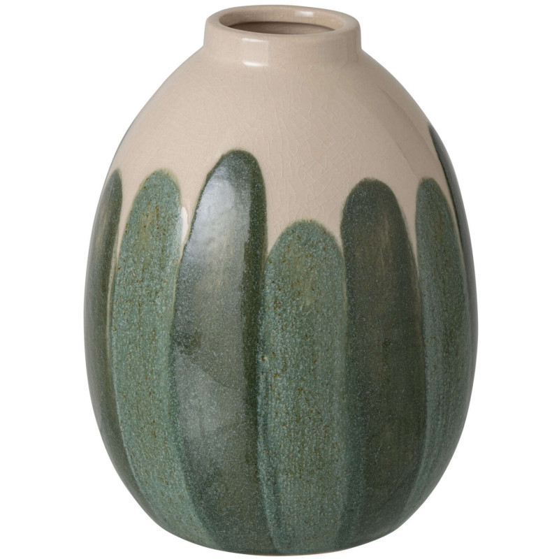 Vase en grès vert forêt et écru 15,5x15,5x20,5 cm Noerela J-Line - 1