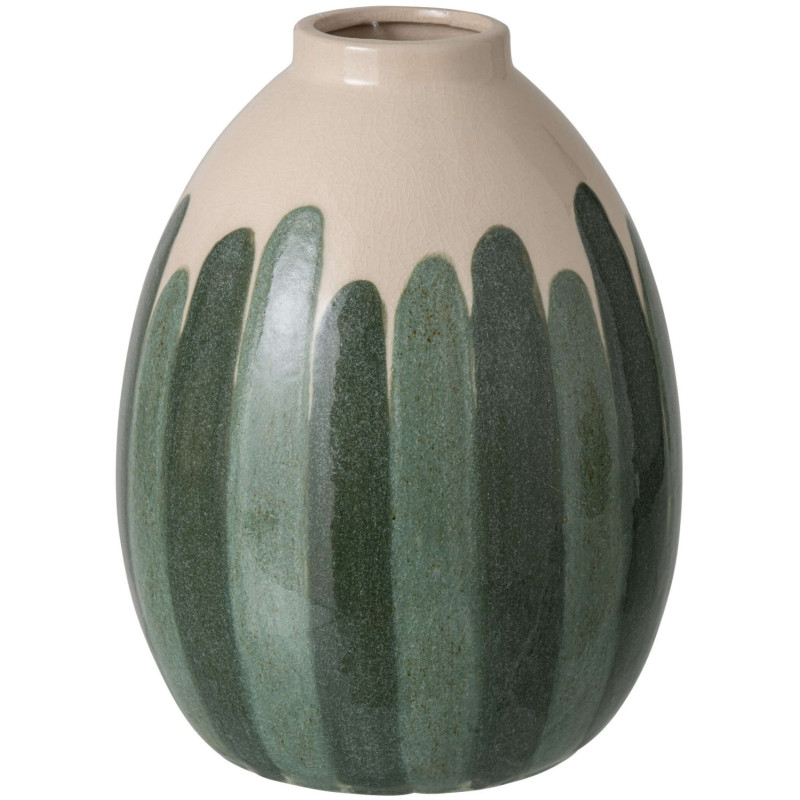 Grand vase en grès vert forêt et écru 22,5x22,5x30 cm Noerela J-Line - 1