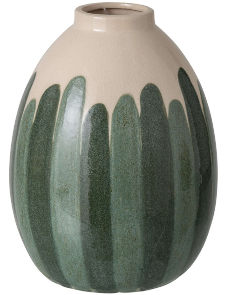 Grand vase en grès vert forêt et écru 22,5x22,5x30 cm Noerela J-Line - 1