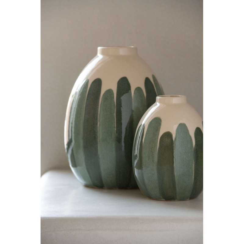 Grand vase en grès vert forêt et écru 22,5x22,5x30 cm Noerela J-Line - 2