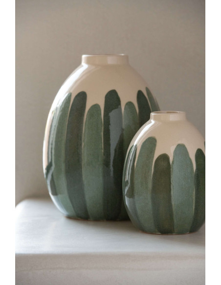 Grand vase en grès vert forêt et écru 22,5x22,5x30 cm Noerela J-Line - 2
