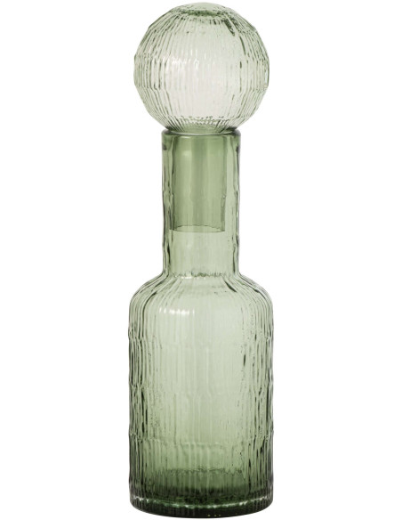 Bouteille décorative en verre vert sauge strié 13x13x45 cm Rinkora J-Line - 1